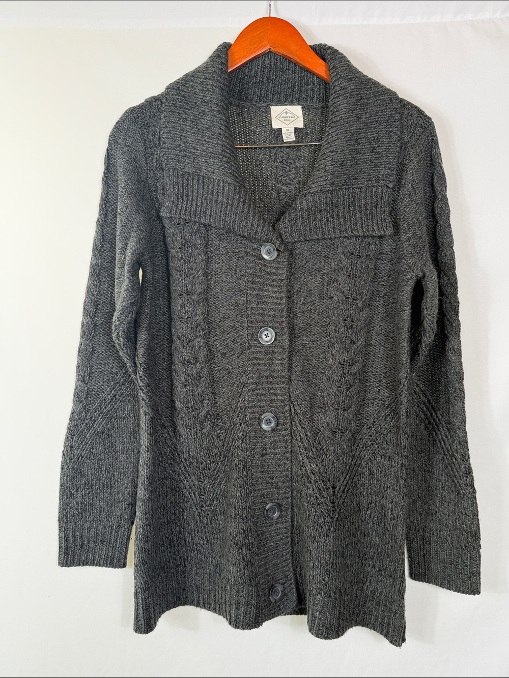 St. John's Bay Dark Gray Cable Knit Shawl-Collar Cardigan. Womens size XL